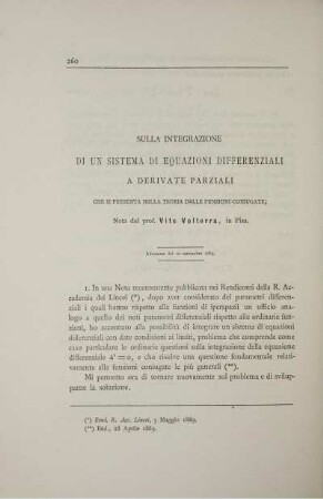 Sulla integrazione di un sistema di equazioni differenziali a derivate parziali.