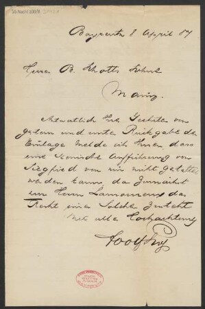 Brief an B. Schott's Söhne : 08.04.1887