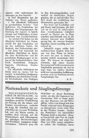 Mutterschutz und Säuglingsfürsorge
