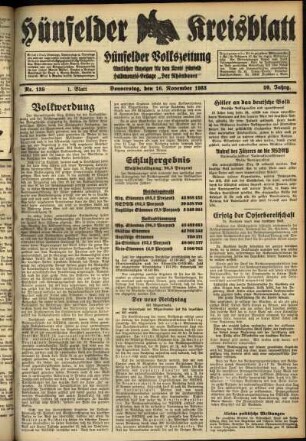 Erste Ausgabe vom Donnerstag, den 16. November 1933.