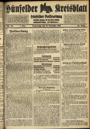 Erste Ausgabe vom Donnerstag, den 16. November 1933.
