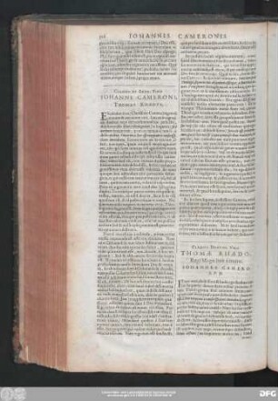 Clariss. Et Erud. Viro Iohanni Cameroni, Thomas Rhaedus.