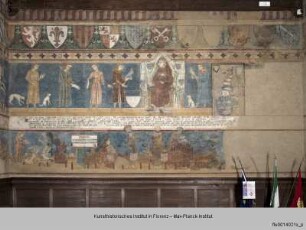 Wandmalerei der Sala Dante : Ostwand: Der thronende Karl II. mit ihm huldigenden Personen