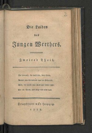 Zweiter Theil: Die Leiden des Jungen Werthers