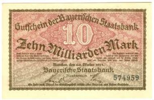 Geldschein / Notgeld, 10 Milliarden Mark, 20.10.1923