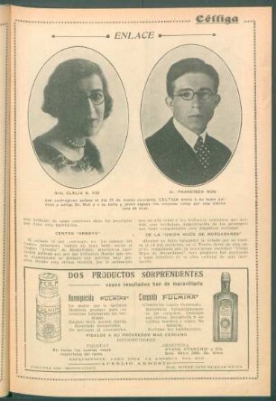 Enlace : [Retratos de] Srta. Clelia N. Vio [y] Sr. Francisco Ron