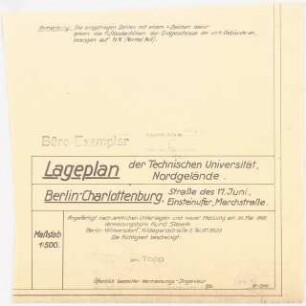 Nachrichtentechnische Institute der Technischen Universität Berlin Amtliche Pläne und Lagepläne: Beschriftungsfeld, (mit Büroklammern an Inv.nr. 39742 befestigt)