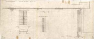 Fischer, Theodor; München - Westend, Bergmannstr.; Ledigenheim - Klappläden am Eingang (Grundriss, Ansicht,Schnitt)