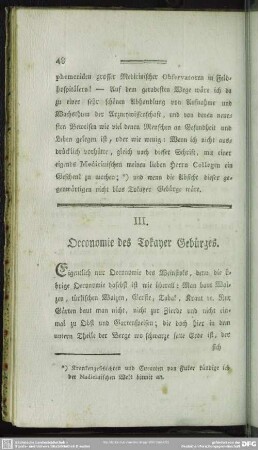 III. Oeconomie des Tokayer Gebürges