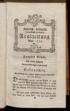 Zweytes Stück; den 12ten Jänner. Wien, 1775.
