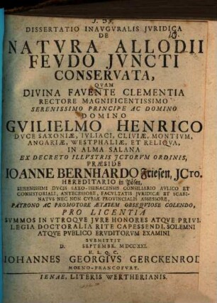 Diss. inaug. iur. de natura allodii feudo iuncti conservata