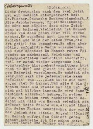 Postkarte von Til Brugmann an Grete König. Berlin