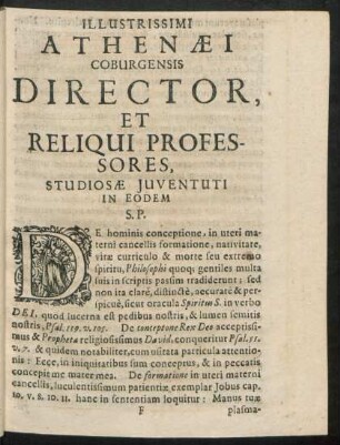Illustrissimi Athenaei Coburgensis Director, Et Reliqui Professores, Studiosae Iuventuti In Eodem S. P.
