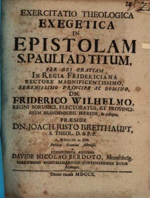 Exercitatio theol. exeg. in epistolam S. Pauli ad Titum