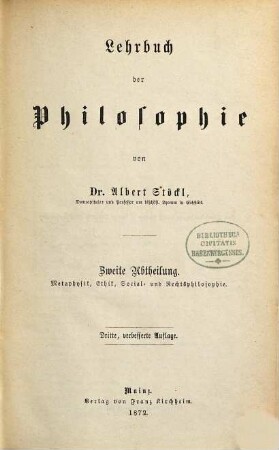 Lehrbuch der Philosophie. 2, Metaphysik, Ethik, Social- und Rechtsphilosophie