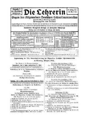 Tagesordnung der XII. Generalversammlung des Allgemeinen Deutschen Lehrerinnenvereins in Nürnberg, Pfingsten 1911