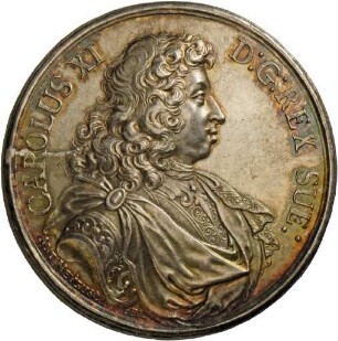 Medaille von Anton Meybusch auf König Karl XI. und die Einigkeit in Schweden, 1682