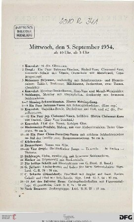 Mittwoch, den 5. September 1934, ab 10 Uhr, ab 3 Uhr (Nr. 1-521)