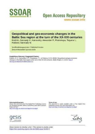 Geopolitical and geo-economic changes in the Baltic Sea region at the turn of the XX-XXI centuries