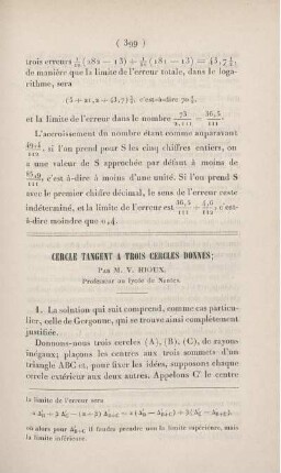 Cercle tangent a trois cercles donnés.