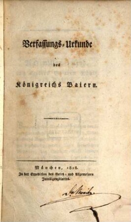 Verfassungs-Urkunde des Königreichs Baiern