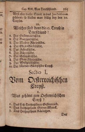 Sectio I. Vom Oesterreichischen Creyß. - Sectio V. Von dem Ober.-Sächsischen Creyß.