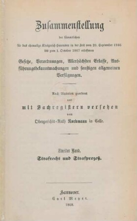 Bd. 2: Strafrecht und Strafprozeß : nach Materien geordnet und mit Sachregistern versehen