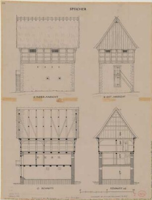 Salzuflen (Kreis Lemgo): Schwaghof. Speicher (Nordansicht, Ostansicht, Schnitte)