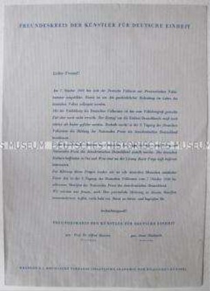 Offener Brief von Künstlern der DDR mit dem Wortlaut des "Manifestes an das deutsche Volk" vom 7. Oktober 1949