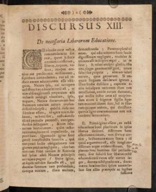 183-193, Discursus XIII. De necessaria Liberorum Educatione.