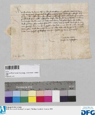 Zürch von Steten, Amtmann zu Bischofheim, sagt im Namen und Auftrag des Erzbischofs von Mainz der zur Frankfurter Herbstmesse reisenden Nürnberger Kaufmannschaft Geleit zu.