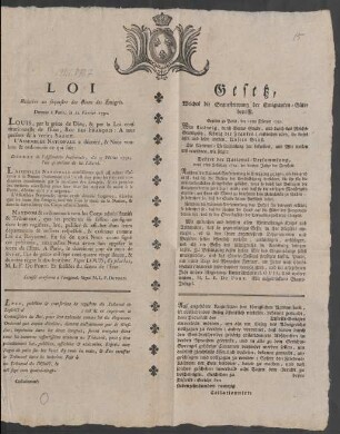 Loi Relative au sequestre des Biens des Émigrés : Donnée à Paris, le 12 Février 1792.