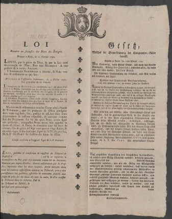 Loi Relative au sequestre des Biens des Émigrés : Donnée à Paris, le 12 Février 1792.