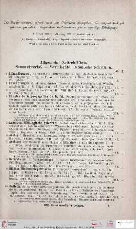 Allgemeine Zeitschriften. Sammelwerke. - Vermischte historische Schriften (Nr. 1 - 71)