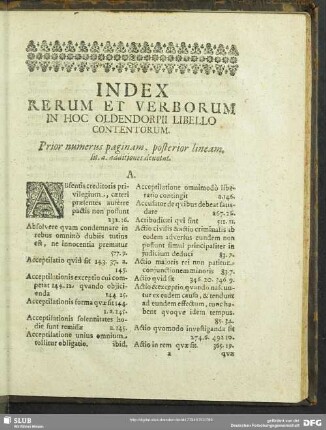Index Rerum Et Verborum In Hoc Oldendorpii Libello contentorum