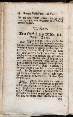VII. Capitel. Vom Geräth zum Mahlen mit Wasser-Farben.