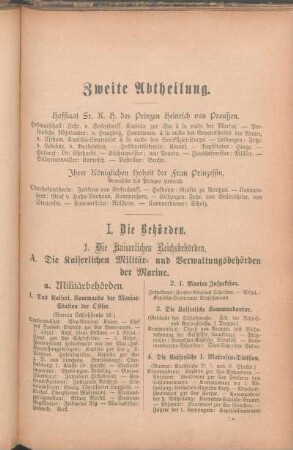 A. Die Kaiserlichen Militär- und Verwaltungsbehörden der Marine.