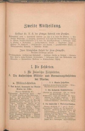 A. Die Kaiserlichen Militär- und Verwaltungsbehörden der Marine.