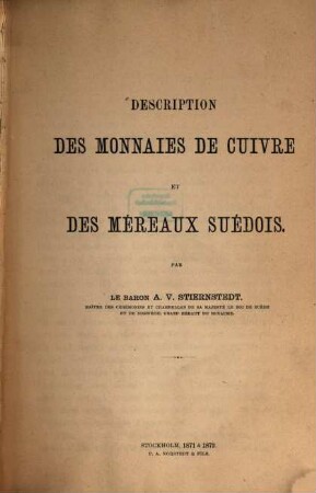 Description des monnaies de cuivre et des méreaux suédois, [1]
