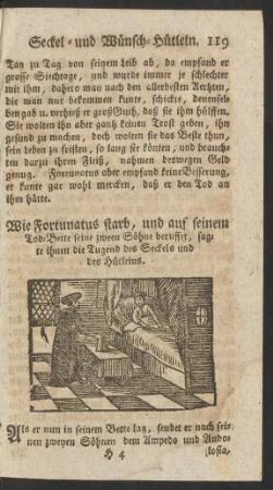 Wie Fortunatus starb, und auf seinem Tod-Bette seine zween Söhne beruffet ...