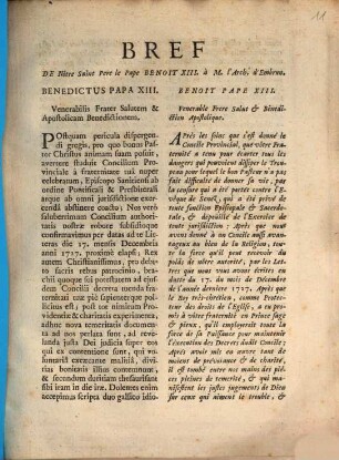 Bref De Nôtre Saint Pere le Pape Benoit XIII. à M. l'Arch. d'Embrun