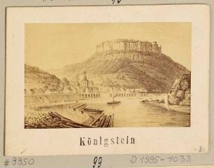 Die Stadt und die Festung Königstein in der Sächsischen Schweiz vom Elbufer nach Westen, nach einer Graphik