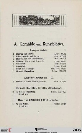 A. Gemälde und Kunstblätter (Nr. 1-139)