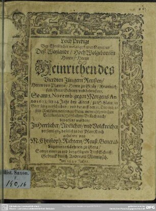 Leichpredigt Herrn Heinrichen des Vierdten