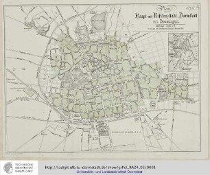 Plan der Haupt- und Residenzstadt Darmstadt mit Bessungen / gezeichn. von Ober-Domänen-Kanzlist Heberer