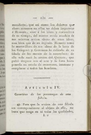 Articulo IV. Caractéres de los personages de esta fabúla.