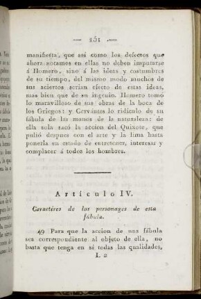 Articulo IV. Caractéres de los personages de esta fabúla.