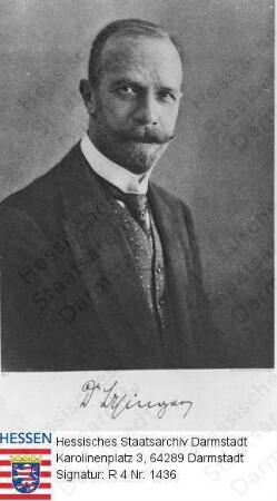Usinger, Karl, Dr. jur. (1864-1932) / Porträt, rechtsvorblickendes Brustbild mit faks. Unterschrift