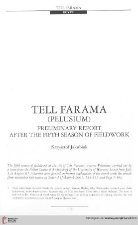 18: Tell Farama (Pelusium) : preliminary report after the fifth season of fieldwork