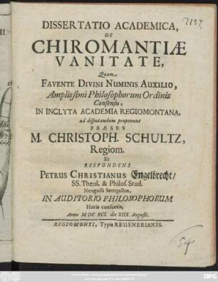 Dissertatio Academica, De Chiromantiae Vanitate